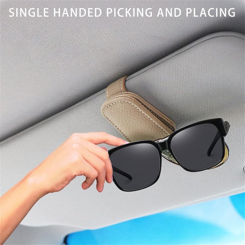 comfrt Car Sunglass Holder, Magnetic Leather Glasses Eyeglass Hanger Clip Sunglass Holder for Car, Ticket Card Clip Visor Sunglass Mount, Car Visor Accessories (Red) - Image 3