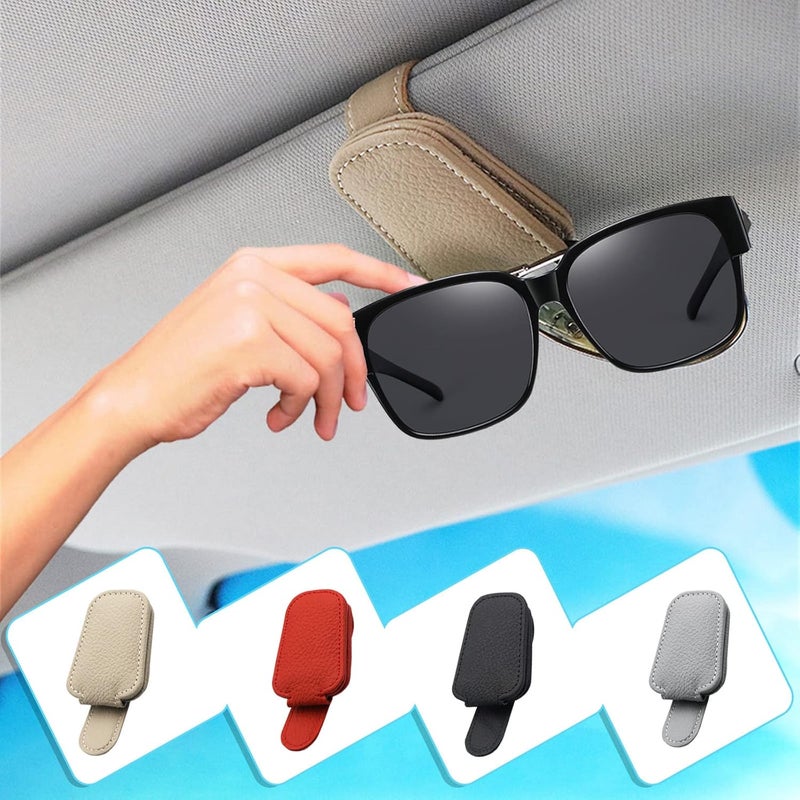 comfrt Car Sunglass Holder, Magnetic Leather Glasses Eyeglass Hanger Clip Sunglass Holder for Car, Ticket Card Clip Visor Sunglass Mount, Car Visor Accessories (Red) - Image 2