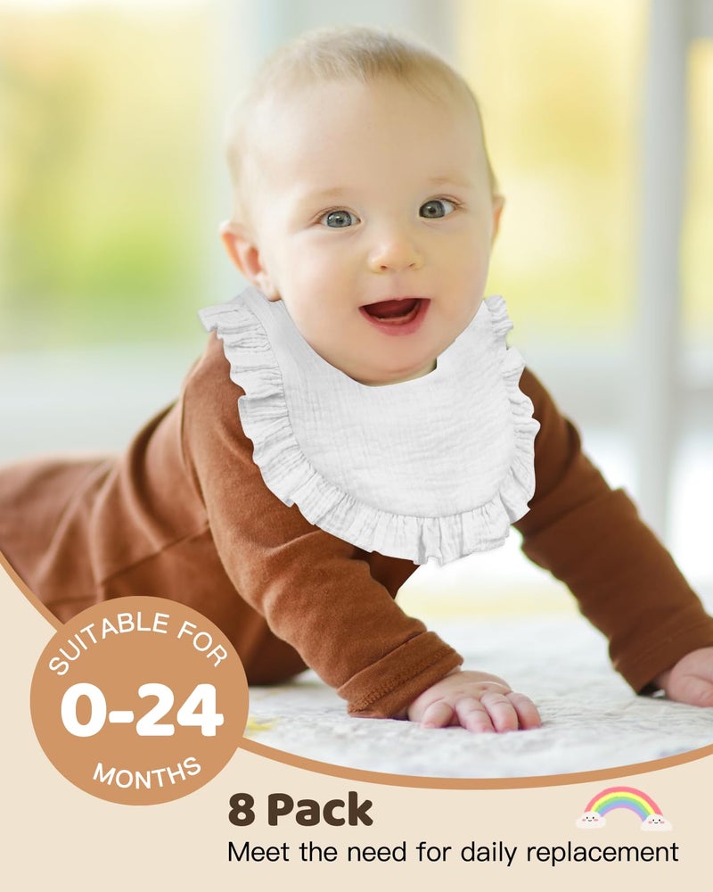 Lictin Muslin Bibs for Boy Girl - 8 Pack Baby Bibs Drool Bandana Cotton Neutral, Snap Bibs for Boys Girls Toddlers Infants Teething, Absorbent & Soft, White - Image 3