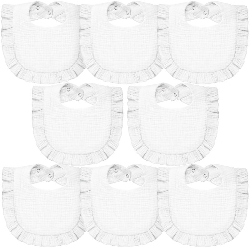 Lictin Muslin Bibs for Boy Girl - 8 Pack Baby Bibs Drool Bandana Cotton Neutral, Snap Bibs for Boys Girls Toddlers Infants Teething, Absorbent & Soft, White - Image 1