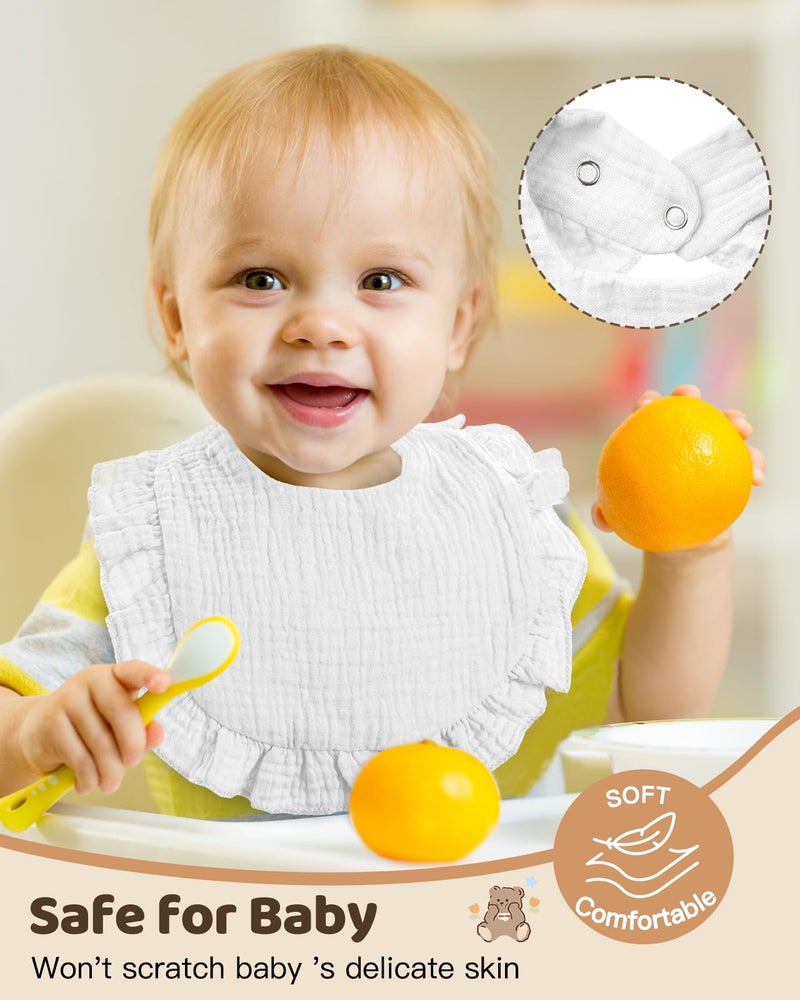Lictin Muslin Bibs for Boy Girl - 8 Pack Baby Bibs Drool Bandana Cotton Neutral, Snap Bibs for Boys Girls Toddlers Infants Teething, Absorbent & Soft, White - Image 2
