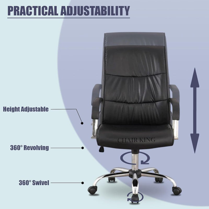 CHAIR KING CHAIR KING Premium Leatherette Office Chair Revolving Chair for OfficeHomeRecliner Study Gaming with Comfort Seating Cushion Heavy Duty Metal Base Height Adjustable Boss Chair Black - Image 4