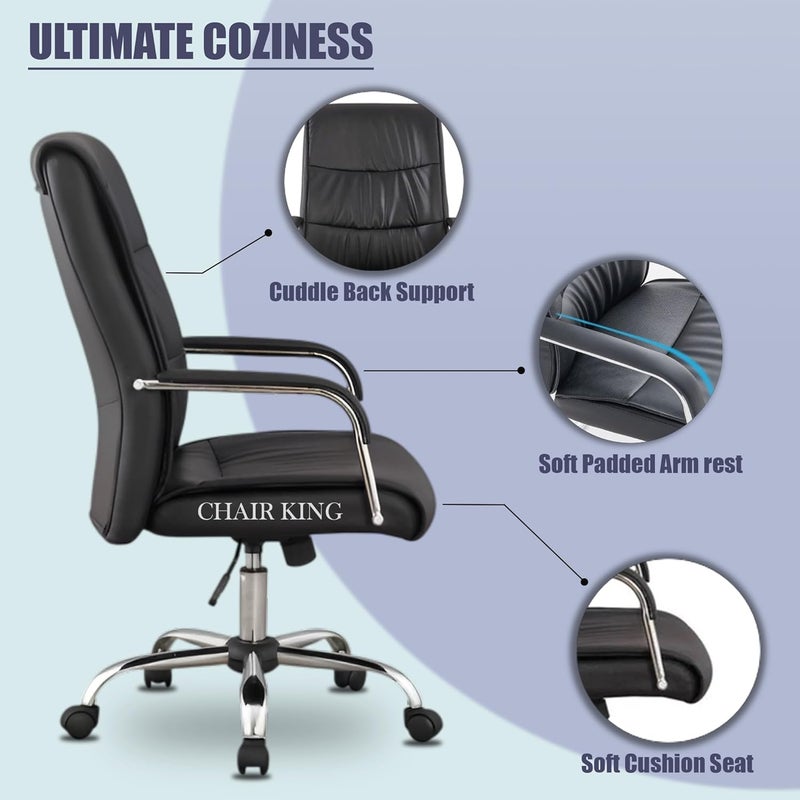 CHAIR KING CHAIR KING Premium Leatherette Office Chair Revolving Chair for OfficeHomeRecliner Study Gaming with Comfort Seating Cushion Heavy Duty Metal Base Height Adjustable Boss Chair Black - Image 3