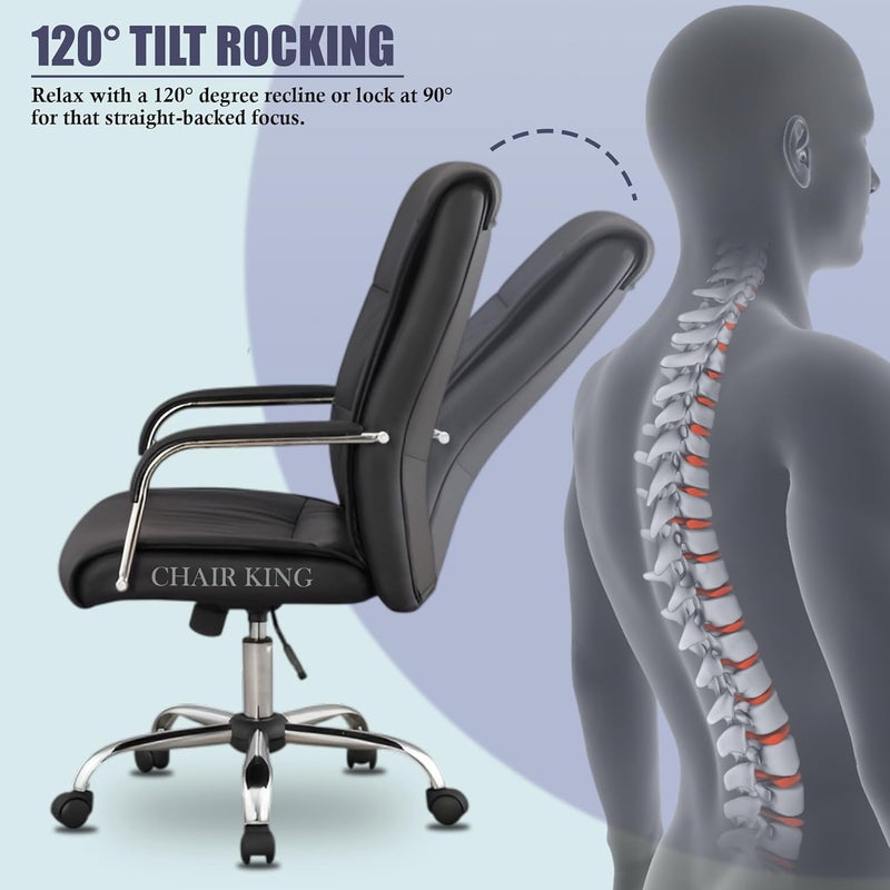 CHAIR KING CHAIR KING Premium Leatherette Office Chair Revolving Chair for OfficeHomeRecliner Study Gaming with Comfort Seating Cushion Heavy Duty Metal Base Height Adjustable Boss Chair Black - Image 5