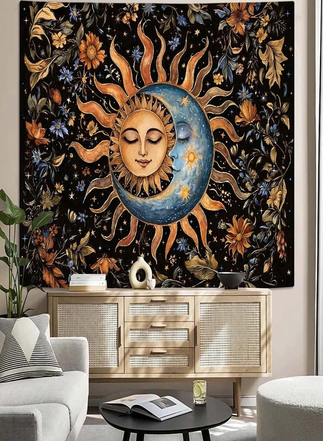 Aipon Sun and Moon Tapestry for Bedroom Boho Vintage Floral Hippie Wall Tapestry Aesthetic Retro Flower Plant Small Tapestries Wall Hanging for Living Room Dorm Decor 48 x 36 Inch - Image 4