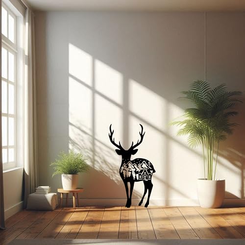 MAYUMI DÉCOR | Wooden Wall Plaque/Wall Sign For Home Decoration | Ready To Hang Wall Decor (Black) – 400 mm Length (Deer) - Image 4