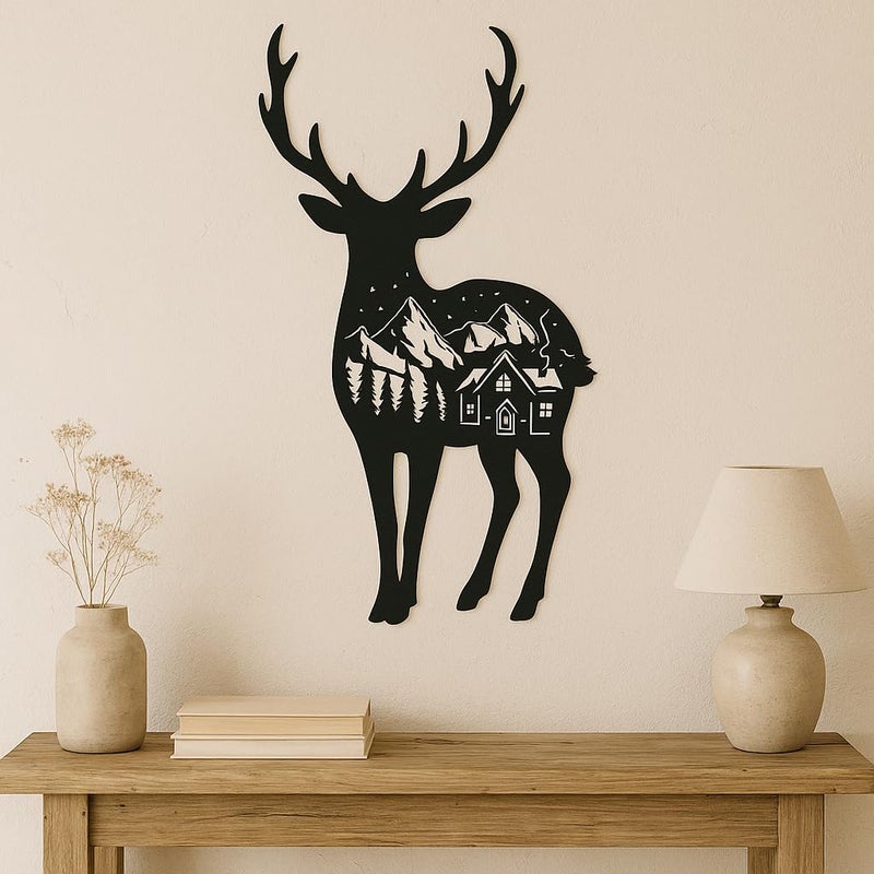 MAYUMI DÉCOR | Wooden Wall Plaque/Wall Sign For Home Decoration | Ready To Hang Wall Decor (Black) – 400 mm Length (Deer) - Image 5