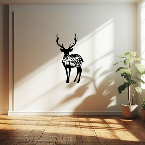 MAYUMI DÉCOR | Wooden Wall Plaque/Wall Sign For Home Decoration | Ready To Hang Wall Decor (Black) – 400 mm Length (Deer) - Image 3