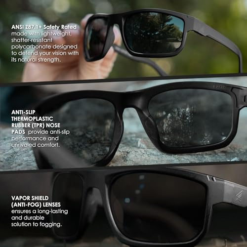 EDGE Defiance Z87 Wayfarer Safety Sunglasses (Matte Black, Smoke Vapor Shield), Anti-fog Z87 Tinted Safety Glasses, Shatter Resistant, ANSI Compliant Men's Sunglasses… - Image 4