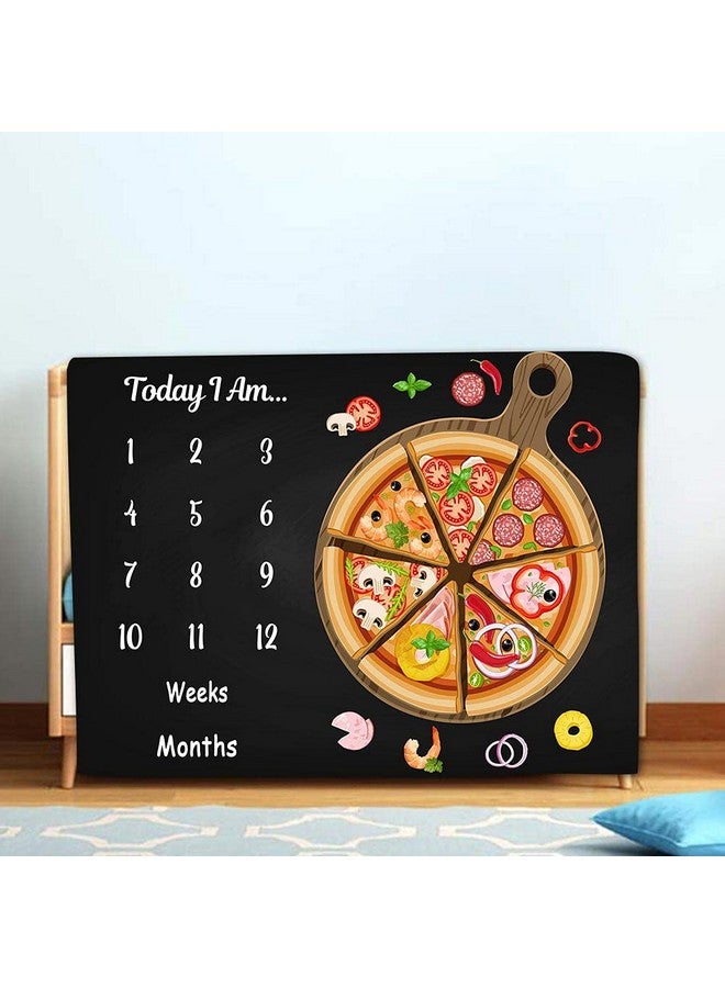 LYLYCTY Baby Monthly Milestone Blanket For 1 To 12 Months Baby Pizza Black Background For Baby Pictures Personalized Includes Wreath And Frame 60X40 Btlsly128 - Image 3