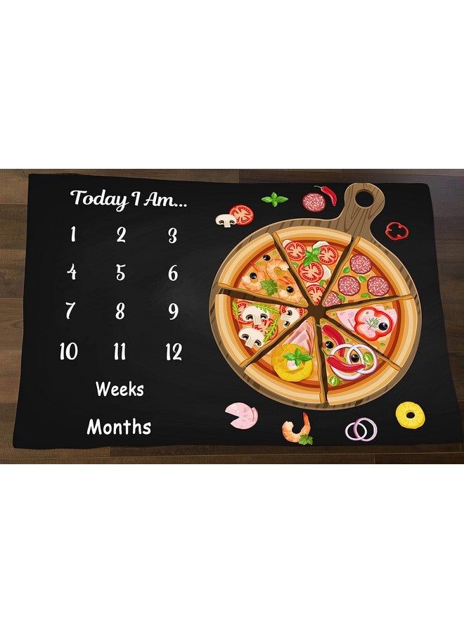 LYLYCTY Baby Monthly Milestone Blanket For 1 To 12 Months Baby Pizza Black Background For Baby Pictures Personalized Includes Wreath And Frame 60X40 Btlsly128 - Image 2