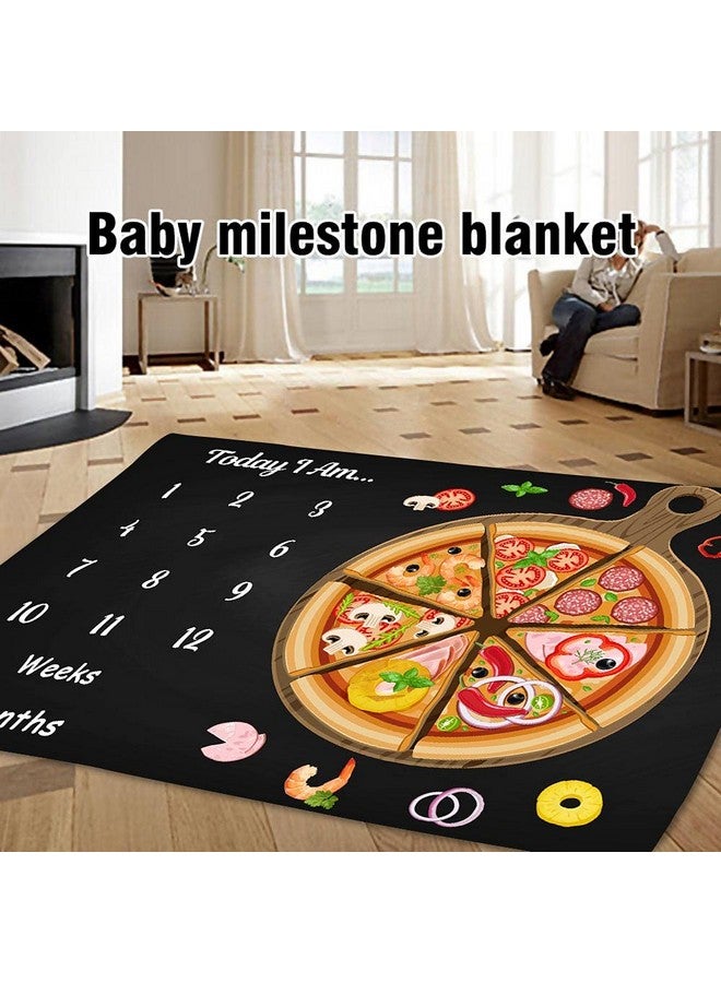 LYLYCTY Baby Monthly Milestone Blanket For 1 To 12 Months Baby Pizza Black Background For Baby Pictures Personalized Includes Wreath And Frame 60X40 Btlsly128 - Image 4
