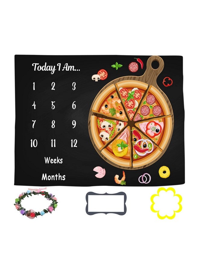 LYLYCTY Baby Monthly Milestone Blanket For 1 To 12 Months Baby Pizza Black Background For Baby Pictures Personalized Includes Wreath And Frame 60X40 Btlsly128 - Image 1