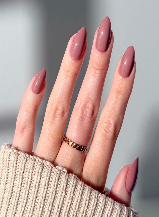 Glamnetic Press On Nails - Short Almond Fake Nails, Muted Mauve Purple Nails, Mauve Obsession | 15 Sizes - 30 Nail Kit with Glue - Image 1