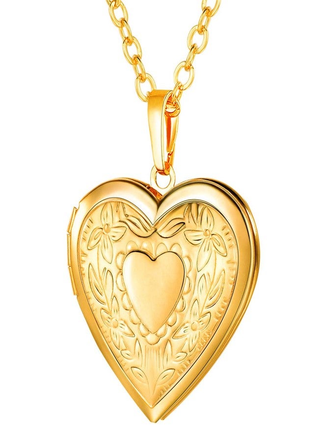 U7 Women 14K Gold Plated Heart Photo Locket Pendant Necklace, 22" Chain - Image 1