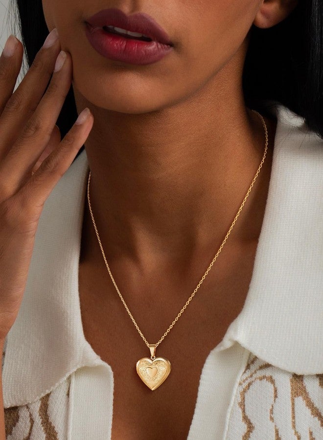 U7 Women 14K Gold Plated Heart Photo Locket Pendant Necklace, 22" Chain - Image 2