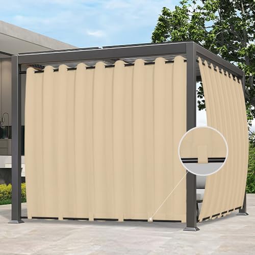 Easy-Going Outdoor Curtains Waterproof Windproof Weatherproof Curtain for Patio, Cabana, Porch, Pergola and Gazebo, Grommet Top and Tab Bottom Drape, 1panel, 150x108 inch, Beige - Image 1