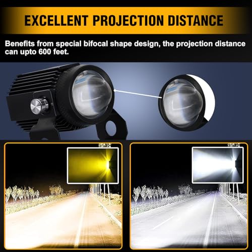 OTO2EYE Original Imported Mini Driving Fog Led Light Dc Power 12V-24V 40W Universal For All Motorcycle, Scooty, Cars, Projector Light White And Yellow (Pack Of 2, Switch) - Image 4