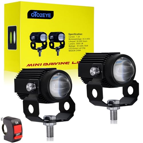 OTO2EYE Original Imported Mini Driving Fog Led Light Dc Power 12V-24V 40W Universal For All Motorcycle, Scooty, Cars, Projector Light White And Yellow (Pack Of 2, Switch) - Image 1