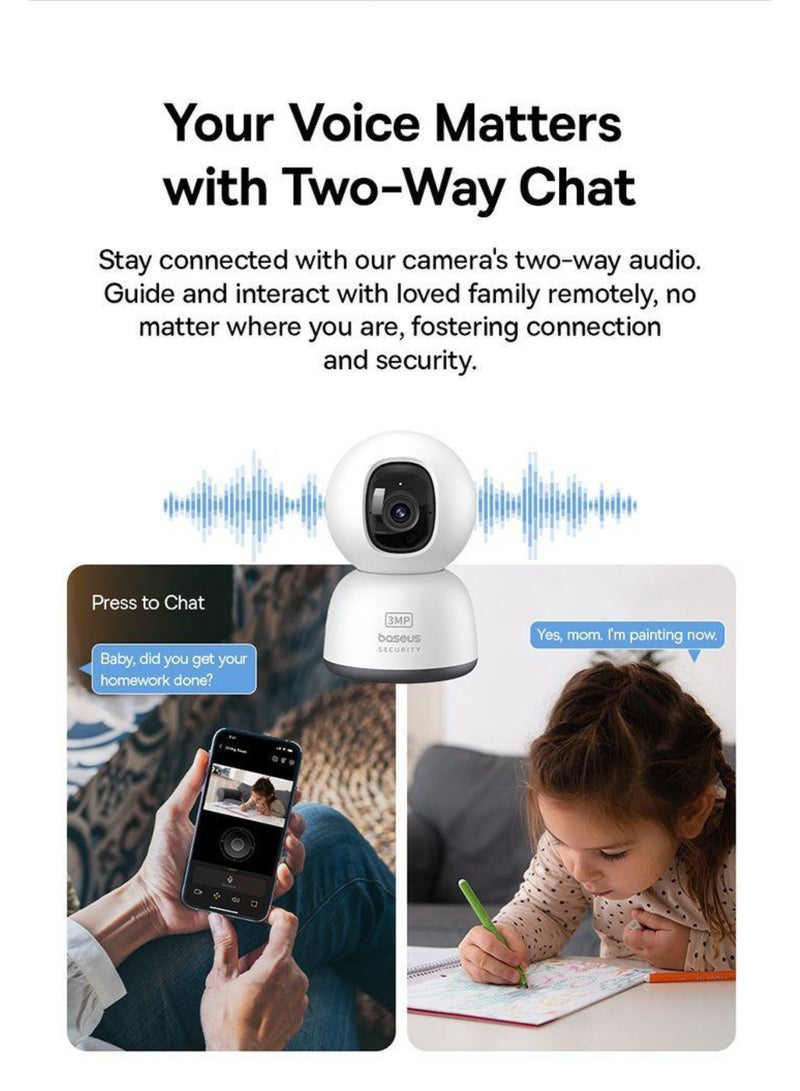 Baseus Baseus P1 Lite 2K Surveillance Camera, 360° Rotation with 8x Digital Zoom & Motion Detection, Indoor Camera, White  - Image 2