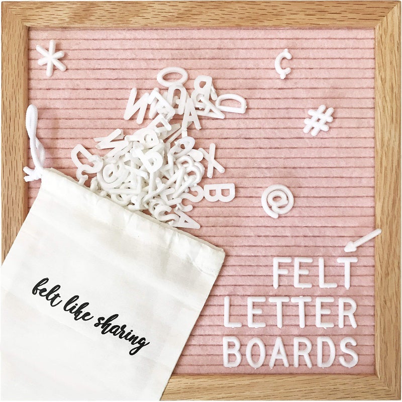 Felt Like Sharing Felt Letter Board, 10x10in Changeable Letter Board with Letters White 300 Piece - Felt Message Board, Oak Frame Wooden Letter Board for Baby Announcements, Milestones, Office Decor & More (Light Pink) - Image 1