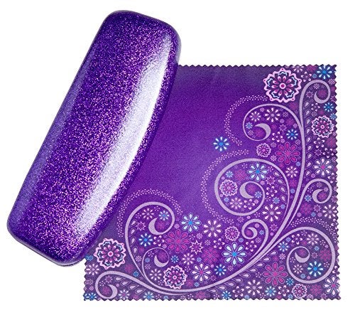 SPUNKYsoul Mystic Purple Medium Premium Fashion Women's Hard Eyeglasses Case | Smooth Glitter | Bonus Cleaning Cloth - Image 1