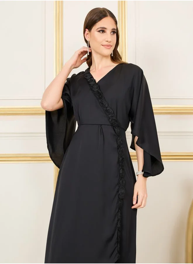 ستايلي Floral Applique Asymmetric Hem A-Line Maxi Dress
