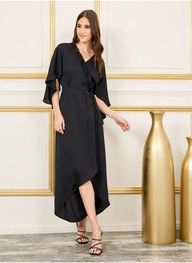 ستايلي Floral Applique Asymmetric Hem A-Line Maxi Dress