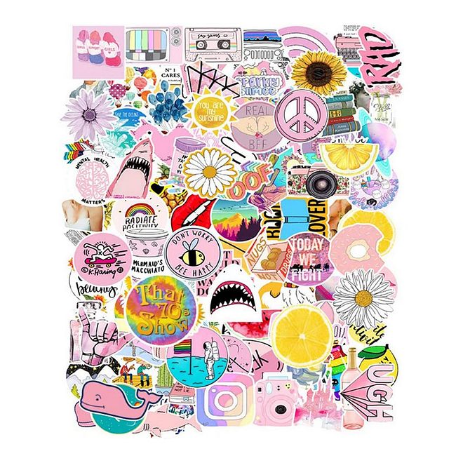 Essen Waterproof Stickers Set 103pcs, Vinyl Decals for Laptops, Skateboards & Scrapbooks, Reusable, Sun-Proof, Ages 8 - Image 1