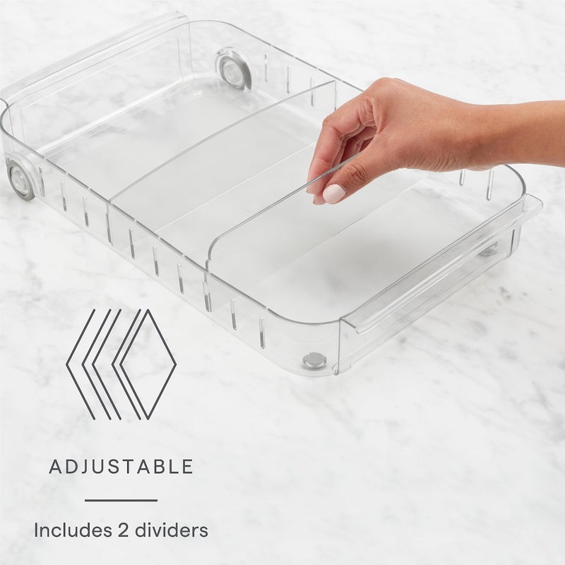 YouCopia RollOut Fridge Caddy BPA-Free Clear Rolling Refrigerator Organizer Bin with Adjustable Dividers and Handles, 9" Wide - Image 2