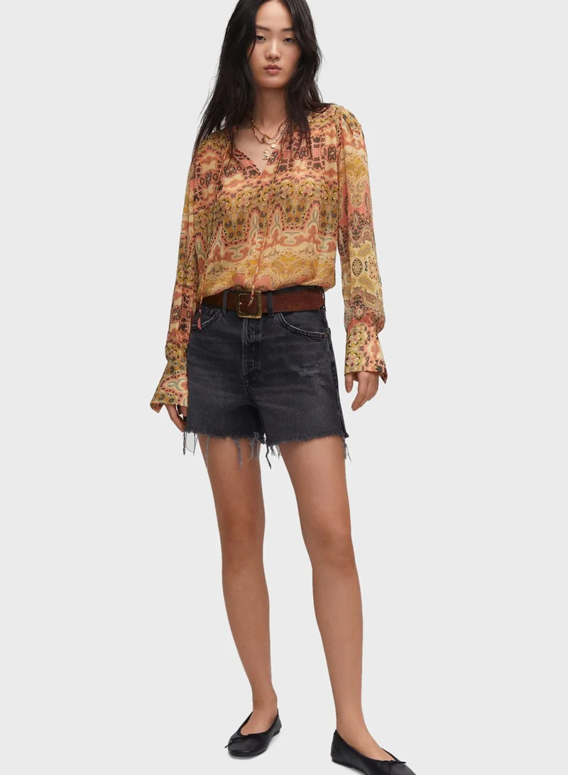 MANGO Printed Drawstring Top