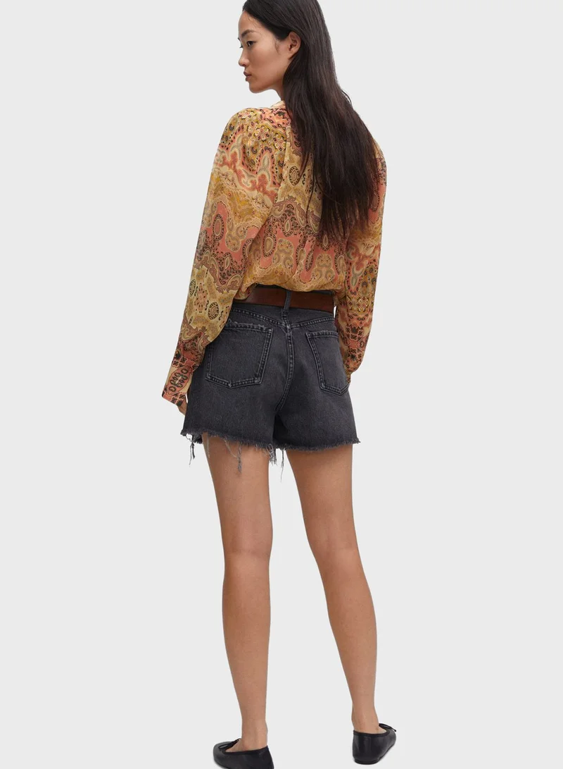 MANGO Printed Drawstring Top