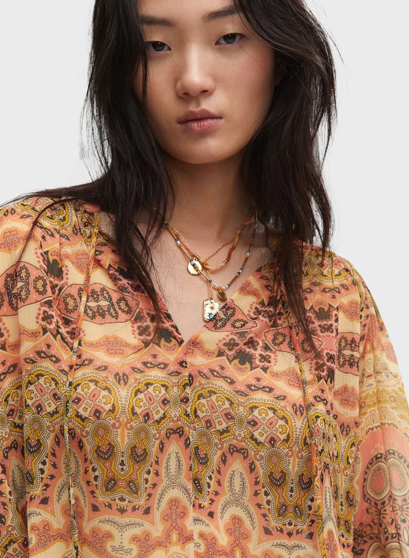 MANGO Printed Drawstring Top