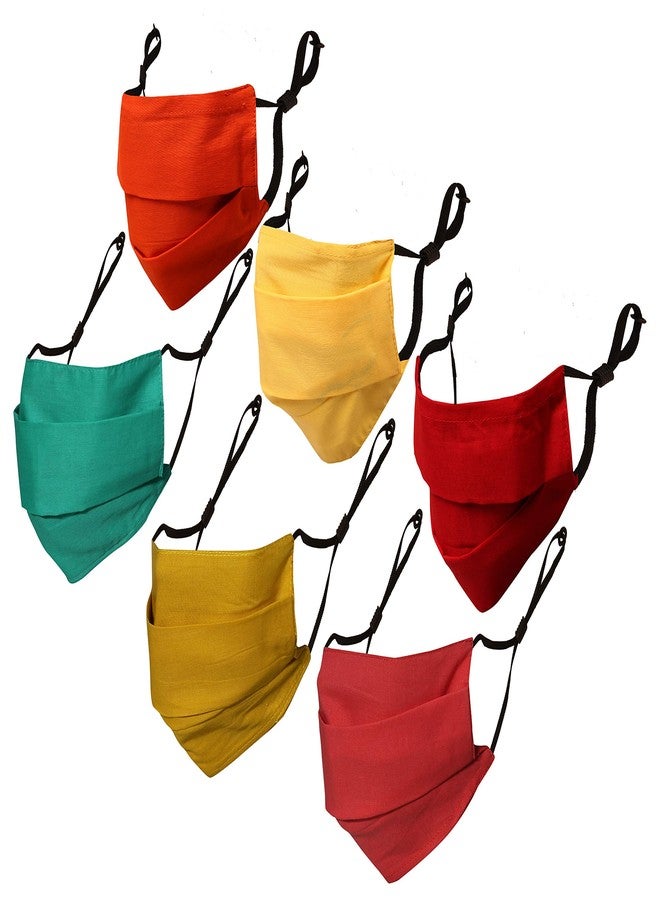 Touchstone soft cotton filter pocket nose bridge adjustable double layer anti-pollution smog smoke cold & cough protective face mask Reusable Washable for men, women. (Pack of 6). 6 Colors - Image 1