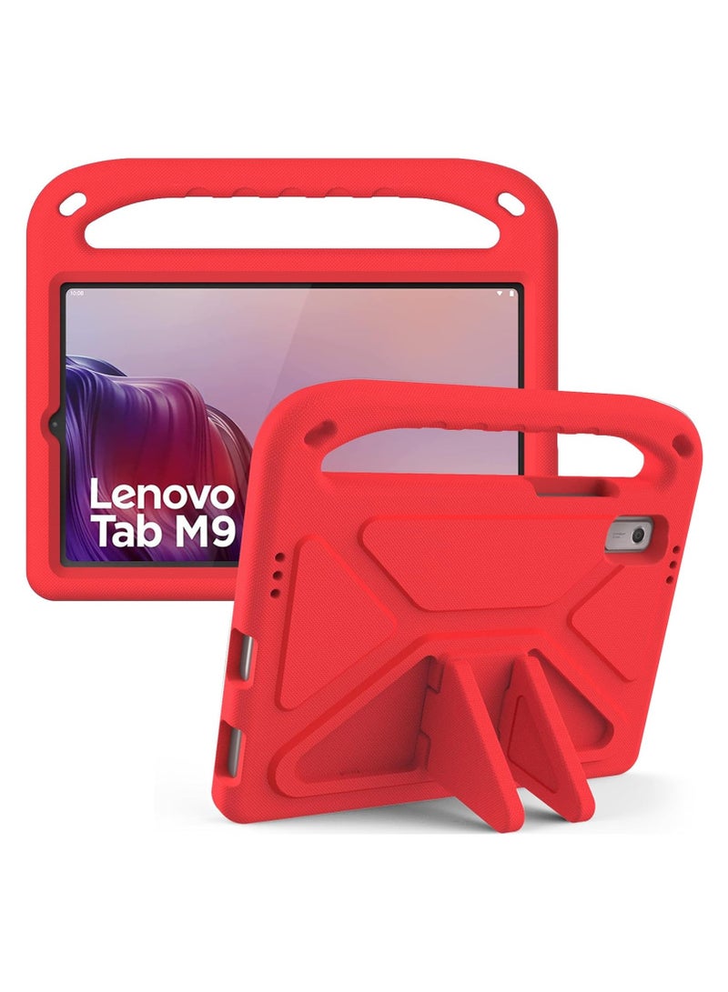 VKL Kids Case Compatible with Lenovo Tab M9 9.0 inch 2023 (TB-310FU/TB-310XU), Light Weight Shock Proof Handle Stand Kids Friendly Protective Cover Case EV A Tablet Case (Red)