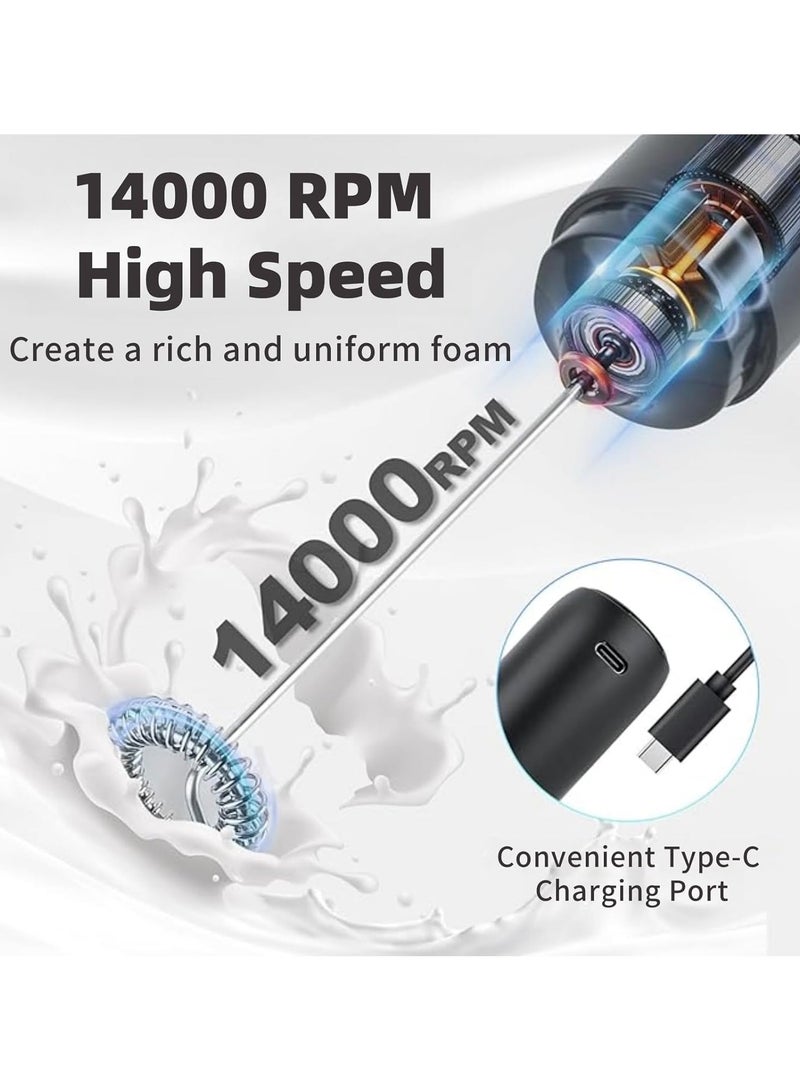 TDAO Rechargeable Electric Milk Frother, Portable 304 Stainless Steel Whisk Low Noise, USB-C Charging Handheld Foam Maker with Lid, Portable Hand Frother Wand Drink Mixer for Matcha Lattes Cappuccino, Kitchen Baking, Black - Image 3