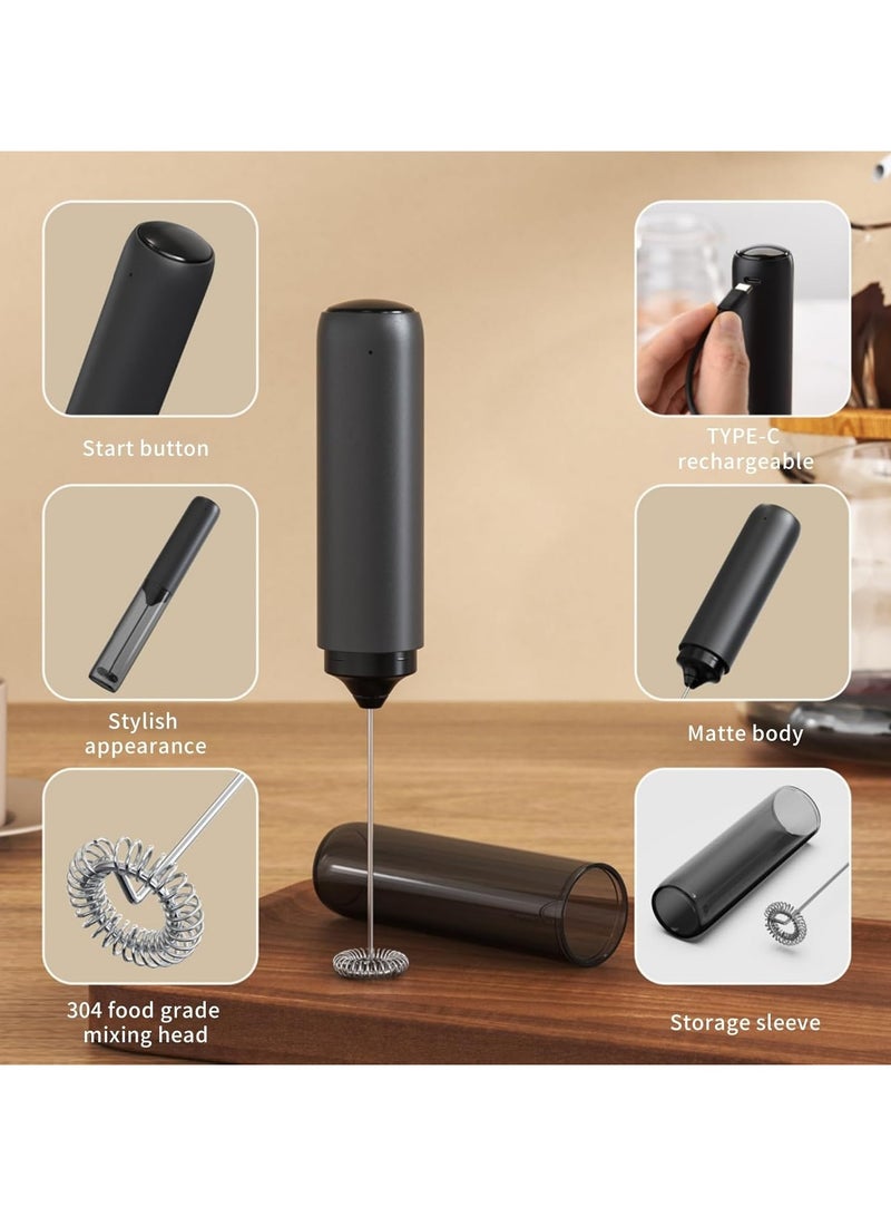 TDAO Rechargeable Electric Milk Frother, Portable 304 Stainless Steel Whisk Low Noise, USB-C Charging Handheld Foam Maker with Lid, Portable Hand Frother Wand Drink Mixer for Matcha Lattes Cappuccino, Kitchen Baking, Black - Image 2