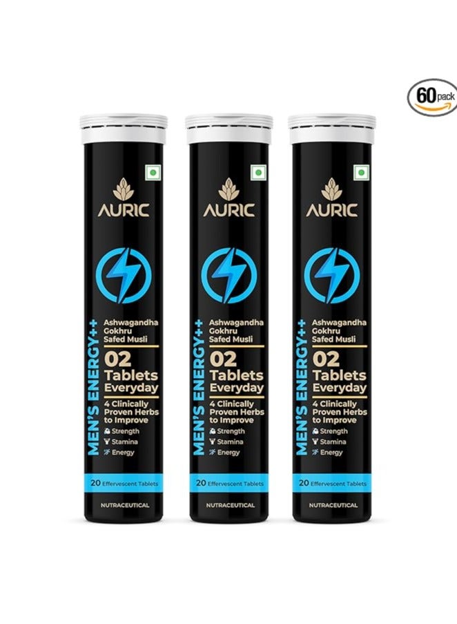 Auric Men S Energy++ 60 Tablets | Ashwagandha, Gokshura, Safed Musli, Fenugreek, L Citrulline And Zinc Blend For Performance Boost | Helps Improve Vitality, Stamina & Strength - Image 1