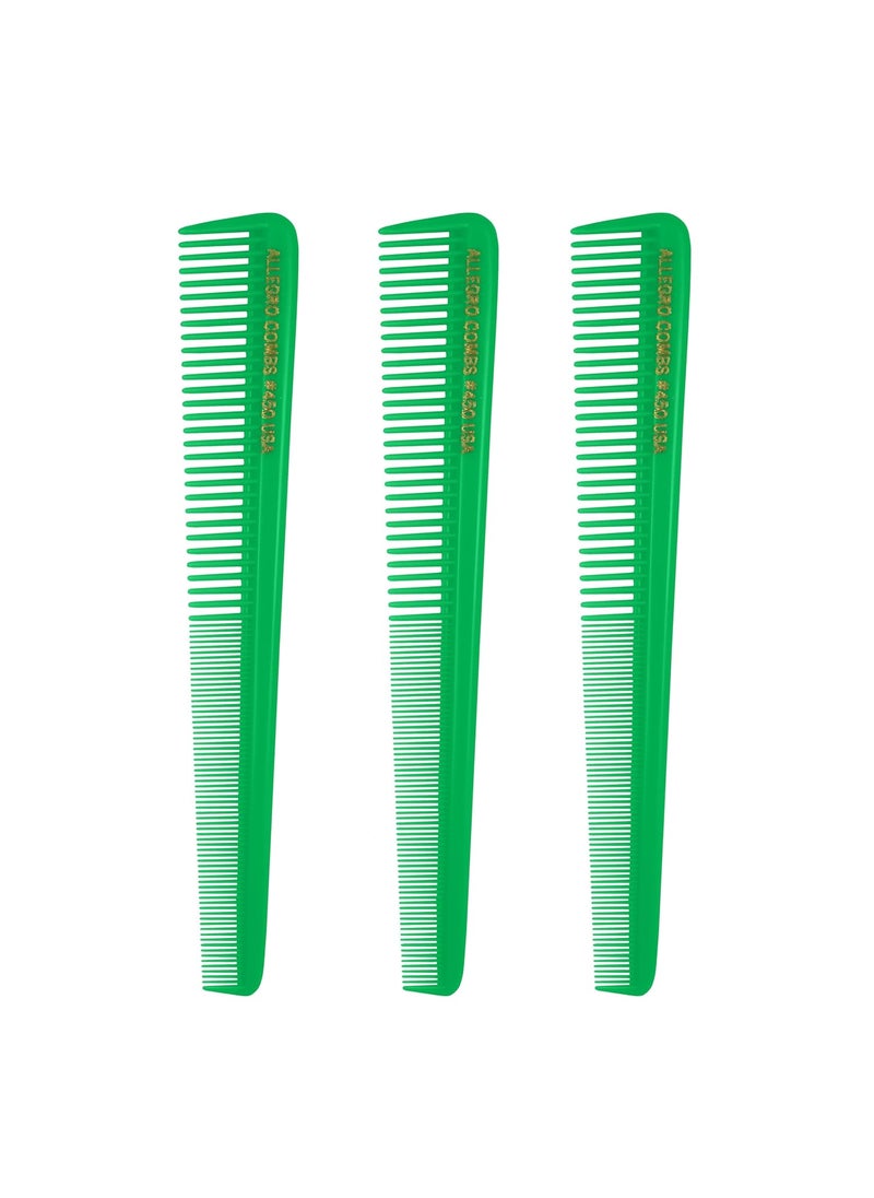 Allegro Combs Allegro Combs 450 Tapered Hair Cutting Combs Barber Hairstylist Womens Beard Combs Mens Pocket Combs 3 Units Neon Green 