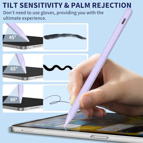 HFENGZN iPad Pencil for 9th & 10th Generation, Fast Charge Stylus Pen for Palm Rejection and Tilt Sensitivity, Compatible with iPad Pro 11/12.9in, Mini 5/6, iPad 6/7/8/9/10, Air 3/4/5 (Purple) - Image 3