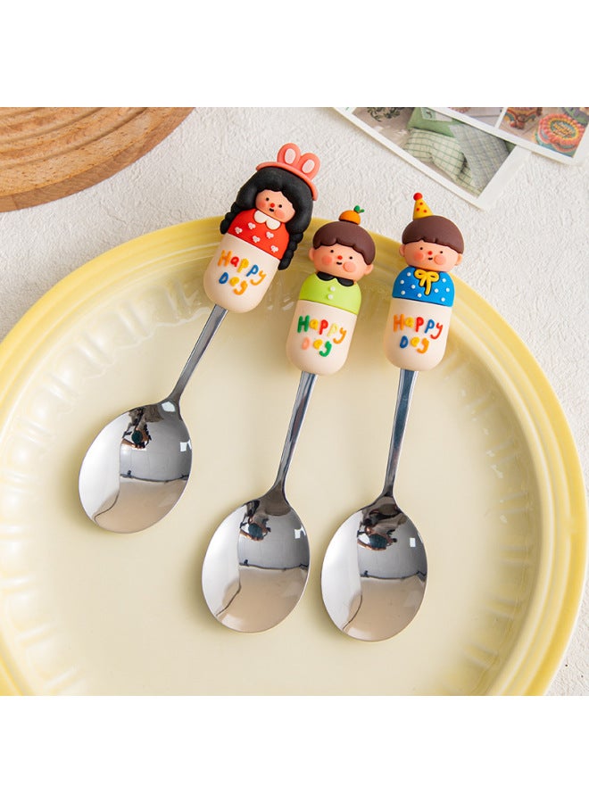 MOE Fun 304 Boys And Girls Spoon Fork Creative Silicone Handle Stainless Steel Spoon High Color Value Stainless Steel Spoon-Color:Pink Hoop Girl Fork  - Image 4