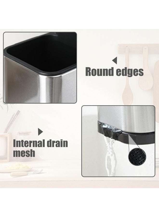 Kitchen Utensils Holder 4-Grid Stainless Steel Cutlery Holder with Draining Hole Anti-Slip Rustproof Cutlery Caddy for for Spoons Spatulas Forks Storage - Image 4