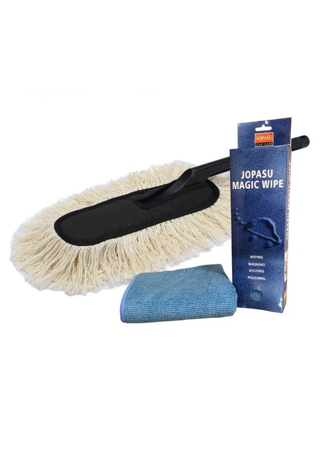 Jopasu Car Duster Brush and 380 GSM Microfibre Cloth Combo Pack for Car Care Cleaning & Dusting. Removes Dry Dust Without Scratching The Surface. - Image 1