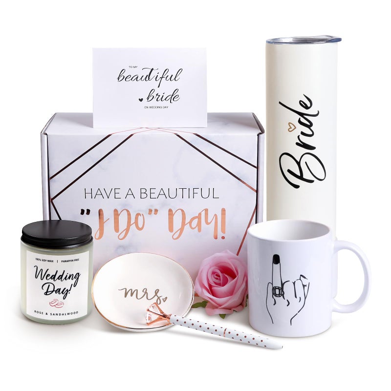 Frerdui Bride To Be Gifts Box Bridal Shower Bachelorette Gifts For Bride Engagement Gift For Her Wedding Gift For Bride Bachelor Party Gifts Stainless Steel Tumbler Cup Mug Scented Candle  White