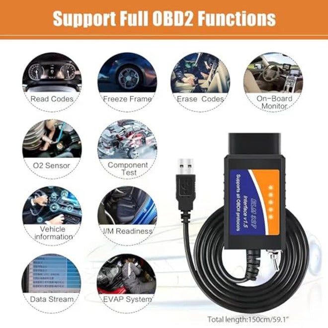 قارئ أكواد ELM327 مع مفتاح 25k80، محول OBD2 USB، ماسح ضوئي تشخيصي، أداة برمجة للمركبات، متوافق مع ويندوز - Image 5