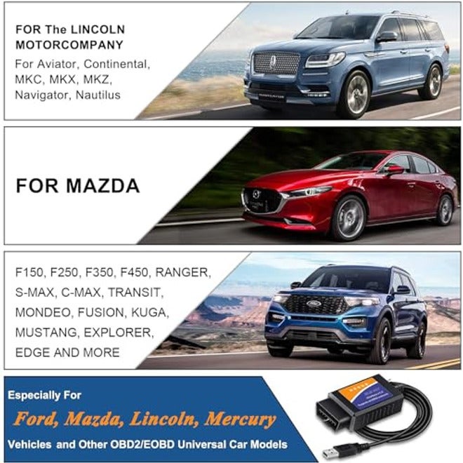 قارئ أكواد ELM327 مع مفتاح 25k80، محول OBD2 USB، ماسح ضوئي تشخيصي، أداة برمجة للمركبات، متوافق مع ويندوز - Image 2