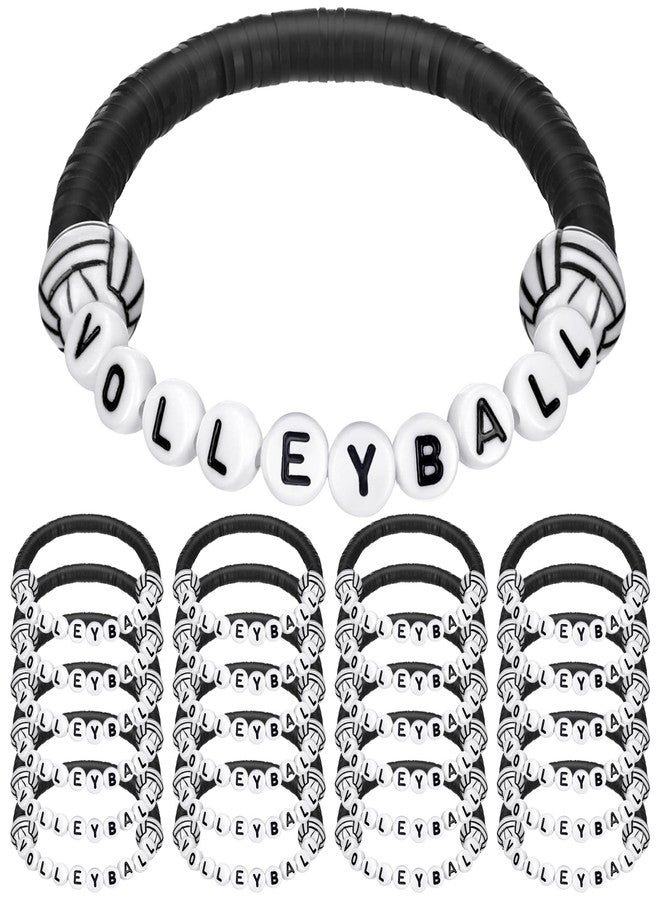 Trnayi Trnay 24 Pcs Volleyball Bracelets Gifts Sport Party Favors Charm Volleyball Bracelet Stackable Clay Beaded Bracelets for Senior Night Gifts Team Party Decor(Black) - Image 1