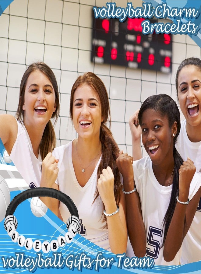 Trnayi Trnay 24 Pcs Volleyball Bracelets Gifts Sport Party Favors Charm Volleyball Bracelet Stackable Clay Beaded Bracelets for Senior Night Gifts Team Party Decor(Black) - Image 4