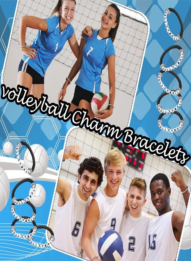 Trnayi Trnay 24 Pcs Volleyball Bracelets Gifts Sport Party Favors Charm Volleyball Bracelet Stackable Clay Beaded Bracelets for Senior Night Gifts Team Party Decor(Black) - Image 5