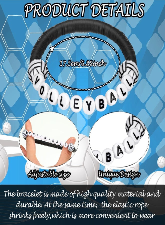 Trnayi Trnay 24 Pcs Volleyball Bracelets Gifts Sport Party Favors Charm Volleyball Bracelet Stackable Clay Beaded Bracelets for Senior Night Gifts Team Party Decor(Black) - Image 2